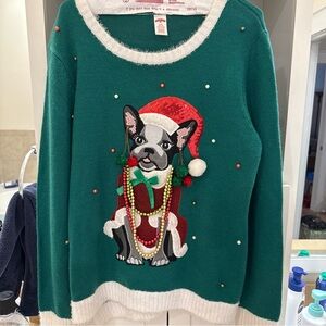 Green Holiday Sweater with Dog Design